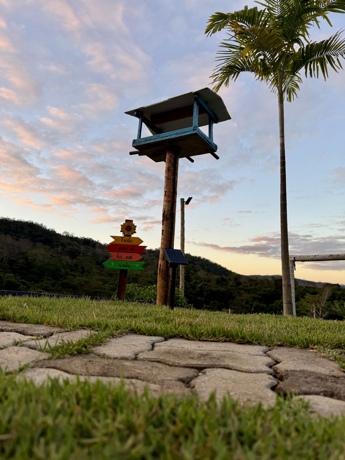 Caminho de pedras e casinha de passarinho